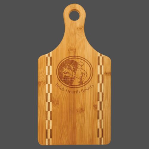 Paddle Shaped Bamboo Cutting Board with Butcher Block Inlay (13 1/2" x 7") Thumbnail